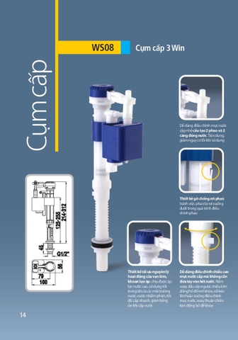 Bộ Xả Bồn Cầu Cao Cấp 3WIN SMART ROUND Nút Nhấn Bồn Cầu 1 khối 2 khối- Nhựa Hùng Anh