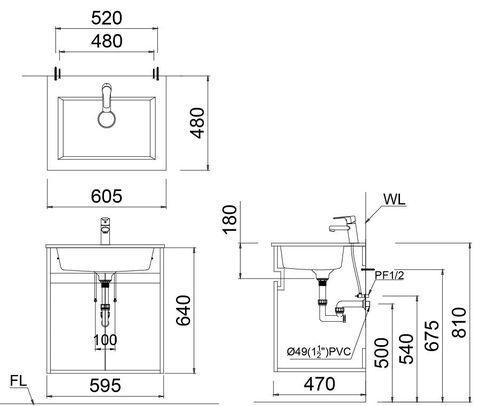 Bộ Tủ chậu lavabo CAESAR LF5017+EH05017AV