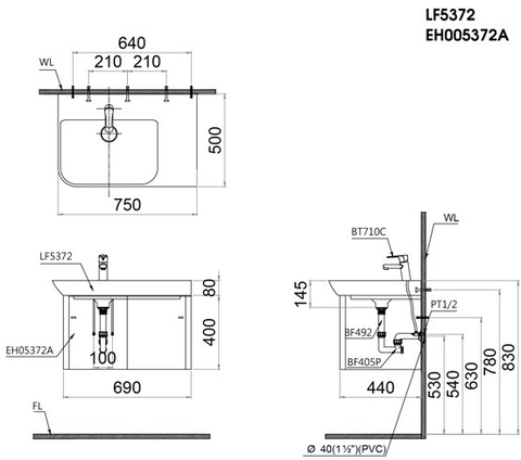 Tủ Treo Phòng Tắm CAESAR (Chưa gồm Lavabo) màu trắng EH05372AV
