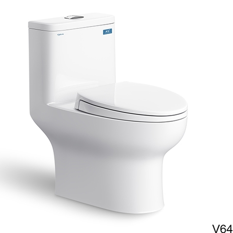 Bồn Cầu 1 Khối VIGLACERA V64 (Nano Titan, PK 2N, nắp êm V68) + Xịt VG826 + VG853