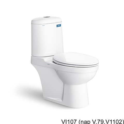 Bồn Cầu 1 Khối VIGLACERA VI107 ( PK 2 nhấn, nắp êm V37M)