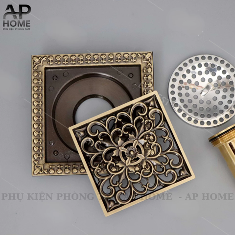 Phễu thoát sàn đồng hoa văn cổ điển kích thước 12x12cm -  12x12cm