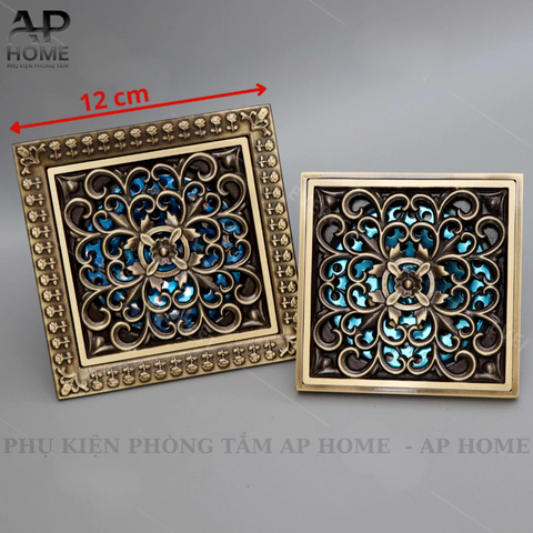 Phễu thoát sàn đồng hoa văn cổ điển kích thước 12x12cm -  12x12cm