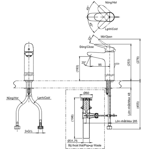 Vòi Lavabo TOTO TLS04304V Nóng Lạnh Thân Cao