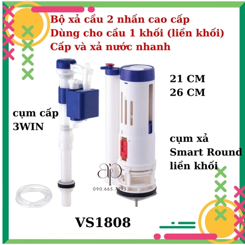 Bộ Xả Bồn Cầu Cao Cấp 3WIN SMART ROUND Nút Nhấn Bồn Cầu 1 khối 2 khối- Nhựa Hùng Anh