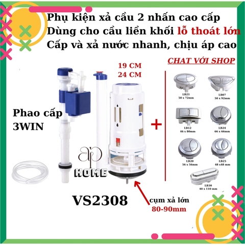Bộ Xả Bồn Cầu Cao Cấp 3WIN SMART ROUND Nút Nhấn Bồn Cầu 1 khối 2 khối- Nhựa Hùng Anh