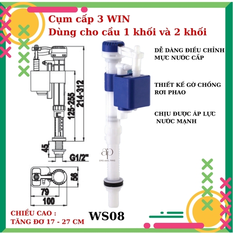 Bộ Xả Bồn Cầu Cao Cấp 3WIN SMART ROUND Nút Nhấn Bồn Cầu 1 khối 2 khối- Nhựa Hùng Anh
