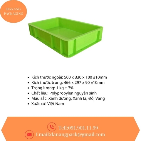 Thùng nhựa đặc DNP 33– Giải Pháp Lưu Trữ Vận Chuyển An Toàn, Bền Bỉ Kích thước:Kích thước: 500 x 330 x 100 ±10mm