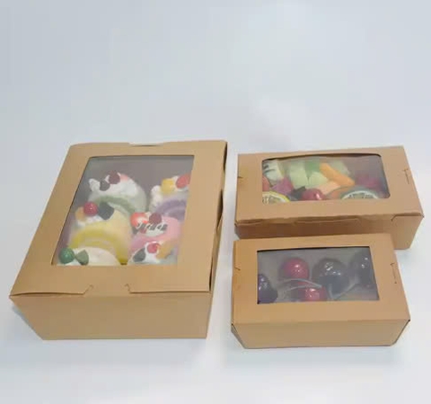 DNP3-22X20X7 cm Hộp đựng thực phẩm dùng một lần có logo tùy chỉnh Hộp đựng thức ăn trưa Bento Hộp giấy Kraft đựng thực phẩm có bao bì cửa sổ