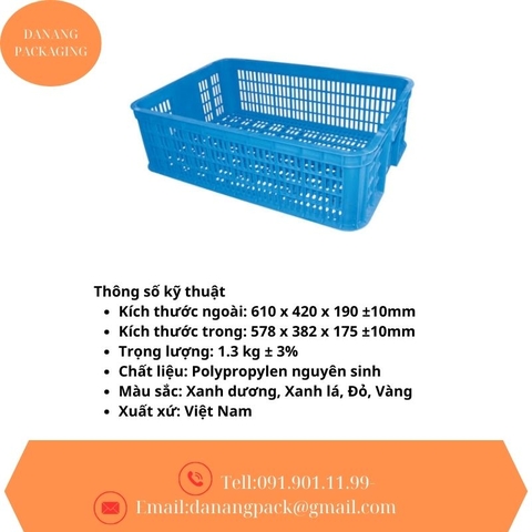 Thùng Nhựa Sóng Hở DNP 22 – Bền Chắc, Thoáng Khí, Chứa Được Nhiều Hàng Hóa Kích thước:610 x 420 x 100 mm