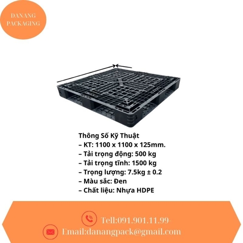 PALLET  DN32  – GIẢI PHÁP KÊ HÀNG GỌN GÀNG, BỀN BỈ Kích thước: 1100mm x 1100mm x 125mm – Màu sắc: Đen
