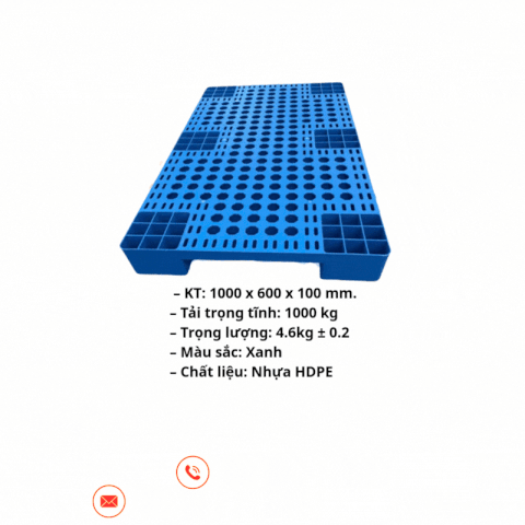PALLET  DN34   – GIẢI PHÁP KÊ HÀNG GỌN GÀNG, BỀN BỈ Kích thước: 1000mm x 600mm x 100 mm. – Màu sắc: Đen,xanh