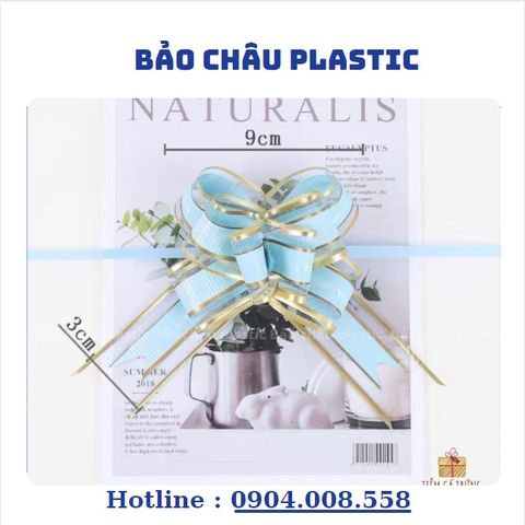 [Set 10 chiếc] Nơ Rút Cánh Bướm BEST WISHES, Voan Lụa Viền Vàng, Trang Trí Hộp Quà