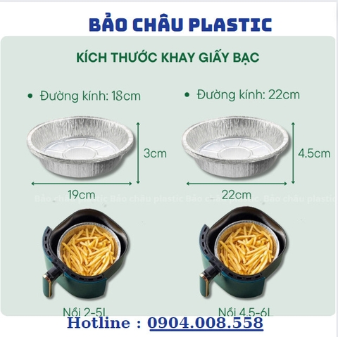 Khay Giấy Bạc Lót Nồi Chiên Không Dầu, Lò Nướng - Khuôn Đĩa Nhôm Đựng Thức Ăn, Thực Phẩm Nhiều Size