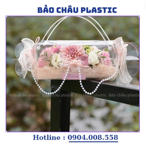 Hộp mica trong suốt hình kẹo xách tay cắm hoa