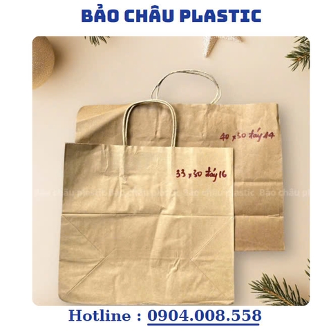 Túi giấy KRAFT Nhật nâu trơn có quai đáy vuông nhiều kích thước, túi giấy xi măng, túi giấy đựng quà tặng, túi quai