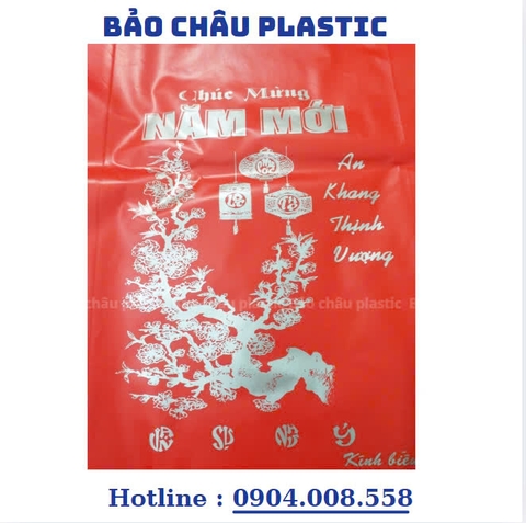 1kg túi nilon đỏ in chữ chúc mừng năm mới đủ cỡ (hàng đẹp, bóng dai)