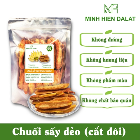 Chuối cắt đôi sấy dẻo không đường.