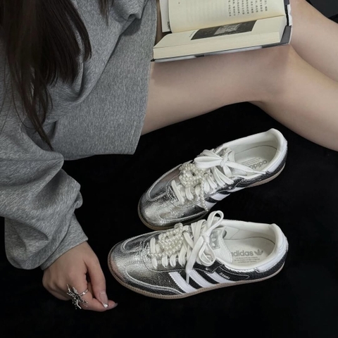 Giày Adidas Samba OG BẠC Silver Metallic Cracked JR0035