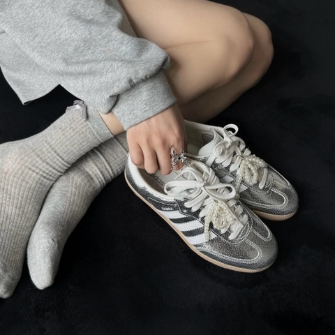 Giày Adidas Samba OG BẠC Silver Metallic Cracked JR0035