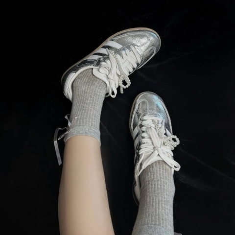 Giày Adidas Samba OG BẠC Silver Metallic Cracked JR0035