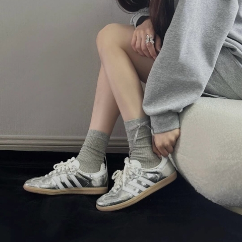 Giày Adidas Samba OG BẠC Silver Metallic Cracked JR0035