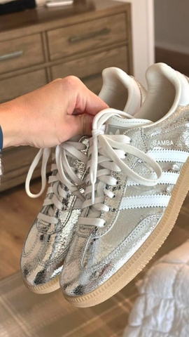 Giày Adidas Samba OG BẠC Silver Metallic Cracked JR0035