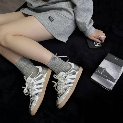 Giày Adidas Samba OG BẠC Silver Metallic Cracked JR0035