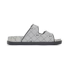 Dép MLB Double Slide Jacquard Diamond Monogram NY XÁM - 3ALPCTM33-50BKS