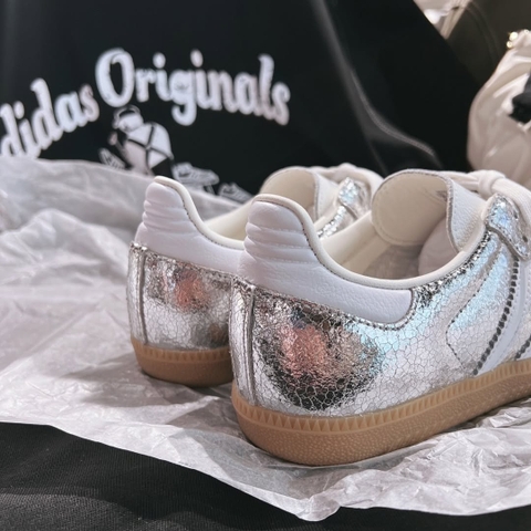 Giày Adidas Samba OG BẠC Silver Metallic Cracked JR0035