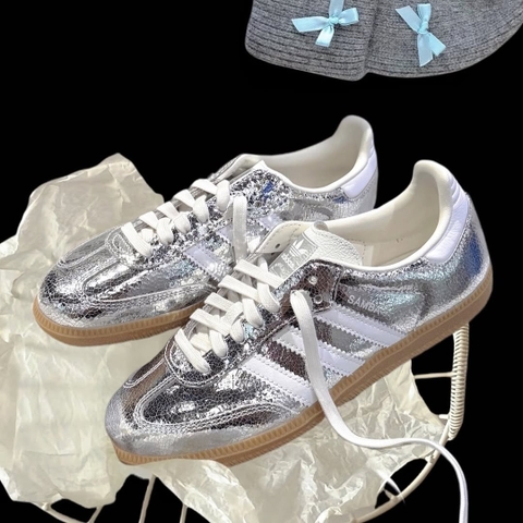 Giày Adidas Samba OG BẠC Silver Metallic Cracked JR0035