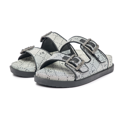 Dép MLB Double Slide Jacquard Diamond Monogram NY XÁM - 3ALPCTM33-50BKS