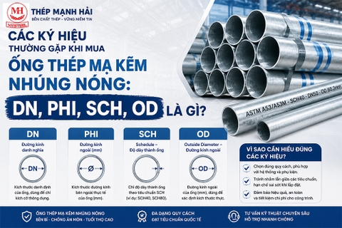 Các ký hiệu thường gặp khi mua ống thép mạ kẽm nhúng nóng: DN, Phi, SCH, OD là gì?