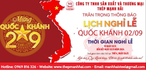 THÉP MẠNH HẢI THÔNG BÁO NGHỈ LỄ QUỐC KHÁNH MÙNG 2 THÁNG 9 NĂM 2024
