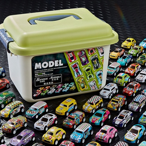 Bộ xe ô tô đua đồ chơi lên cót hợp kim 30 chi tiết kèm hộp đựng, thùng đồ chơi ô tô nhiều màu cho bé TOYLIFE