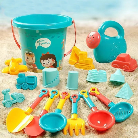 Đồ chơi xúc cát bãi biển size to 18 chi tiết cao cấp cho bé bộ xúc cát đồ chơi đi biển kèm xô nước bình tưới trẻ em