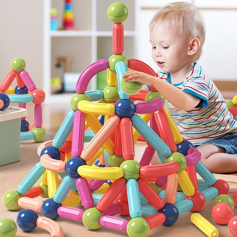 Bộ xếp hình nam châm 64, 72 chi tiết thanh đồ chơi xếp hình nam châm từ tính sáng tạo thông minh cho bé 1 2 3 4 5 6 tuổi