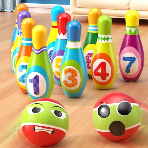 Bộ đồ chơi bowling ném bóng mini 2 bóng 6 ống cho bé trò chơi boling lăn bóng vận động an toàn cho trẻ TOYLIFE