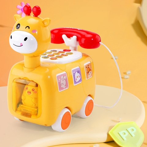 Đồ chơi điện thoại bàn ô tô hình chú hươu kèm đèn nhạc cho bé, bộ đồ chơi xe điện thoại giáo dục sớm cho trẻ 2 3 4 tuổi