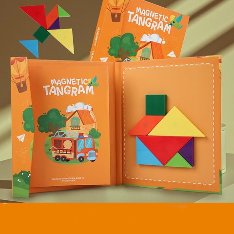 Sách xếp hình gỗ tangram kèm nam châm cho bé, đồ chơi sách ghép hình gỗ cho trẻ 1 2 3 4 5 6 7 8 tuổi TOYLIFE