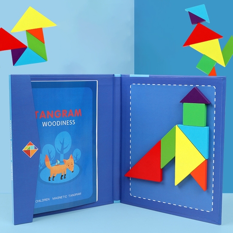 Sách xếp hình gỗ tangram kèm nam châm cho bé, đồ chơi sách ghép hình gỗ cho trẻ 1 2 3 4 5 6 7 8 tuổi TOYLIFE