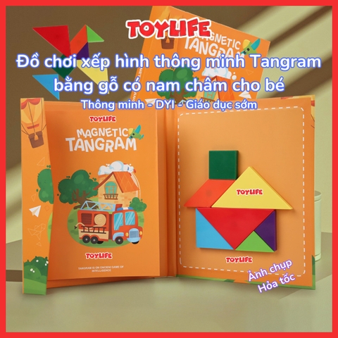 Sách xếp hình gỗ tangram kèm nam châm cho bé, đồ chơi sách ghép hình gỗ cho trẻ 1 2 3 4 5 6 7 8 tuổi TOYLIFE