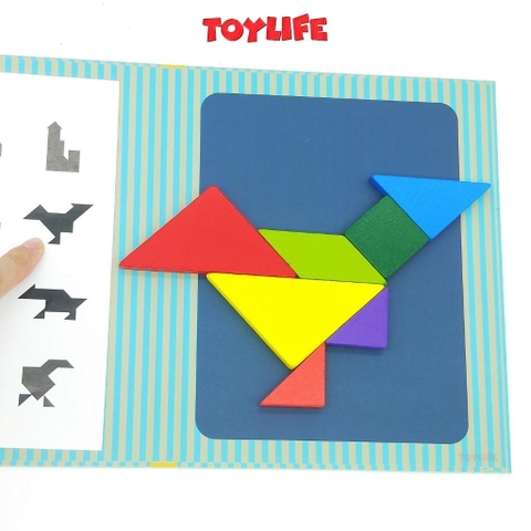 Sách xếp hình gỗ tangram kèm nam châm cho bé, đồ chơi sách ghép hình gỗ cho trẻ 1 2 3 4 5 6 7 8 tuổi TOYLIFE