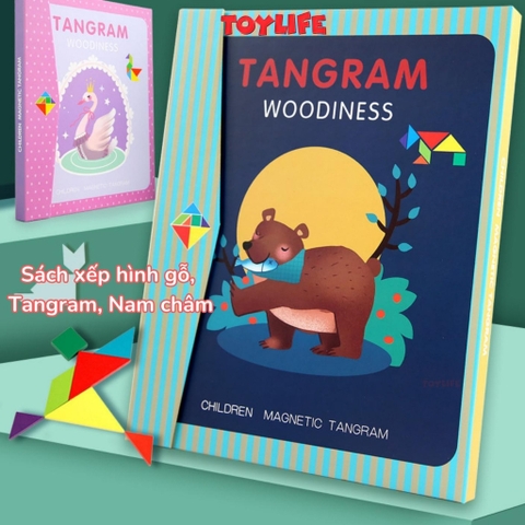Sách xếp hình gỗ tangram kèm nam châm cho bé, đồ chơi sách ghép hình gỗ cho trẻ 1 2 3 4 5 6 7 8 tuổi TOYLIFE