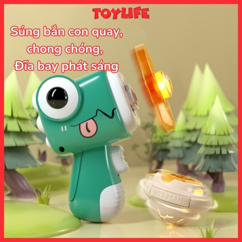 Súng bắn chong chóng đĩa bay con quay phát sáng hình khủng long đồ chơi vận động cho bé TOYLIFE