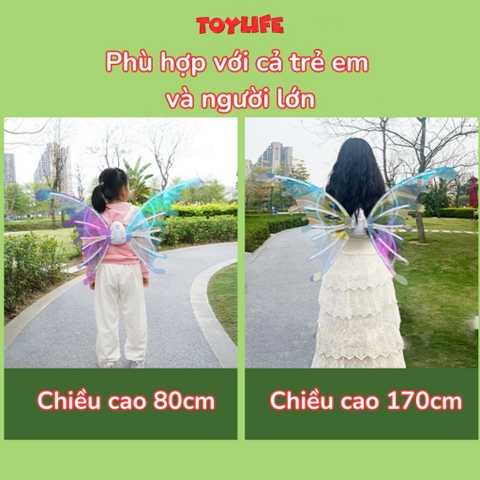 Cánh bướm điện tử phát sáng, cánh thiên thần đeo lưng có đèn led đồ chơi bé gái 2, 3, 4, 5, 6, 7, 8, 9 tuổi TOYLIFE