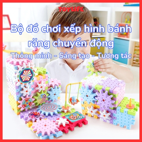Bộ đồ chơi lắp ghép xếp hình bánh răng chuyển động, vòng xoay 83, 165, 203 chi tiết, đồ chơi giáo dục thông minh cho bé
