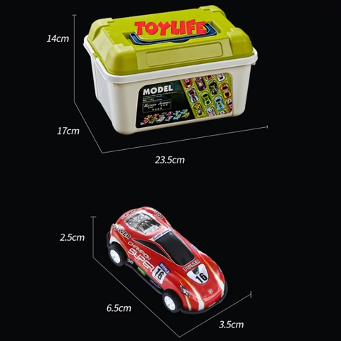 Bộ xe ô tô đua đồ chơi lên cót hợp kim 30 chi tiết kèm hộp đựng, thùng đồ chơi ô tô nhiều màu cho bé TOYLIFE