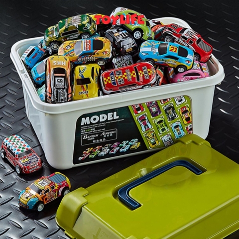 Bộ xe ô tô đua đồ chơi lên cót hợp kim 30 chi tiết kèm hộp đựng, thùng đồ chơi ô tô nhiều màu cho bé TOYLIFE