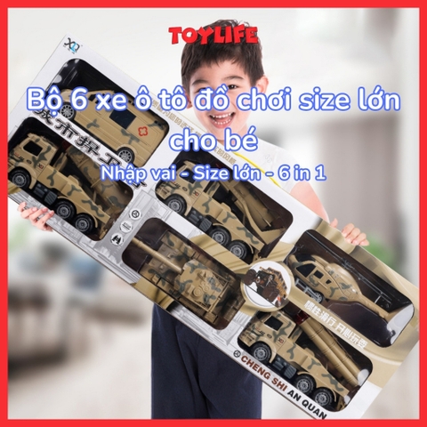 Bộ 6 xe ô tô đồ chơi size lớn cho bé xe công trình cứu hoả cảnh sát quân sự cứu hộ xây dựng máy xúc máy bay trực thăng